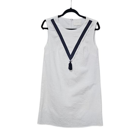 All:Row Tassel Contrast Trim Linen Blend Mini Dress White Size S - Picture 1 of 5